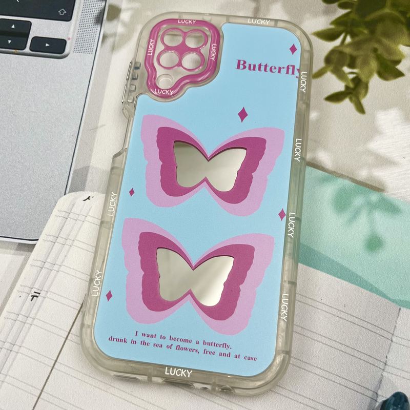 قاب گوشی Galaxy A12 / Galaxy M12 سامسونگ Mirror Case ایربگ دار آینه ای طرح پروانه صورتی لنز رنگی کد 93130 - Image 2