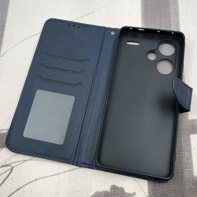 کیف گوشی Redmi Note 13 Pro Plus شیائومی چرم مگنتی جاکارتی بند آویز محافظ لنز دار دار سرمه ای کد 94696 - Image 2
