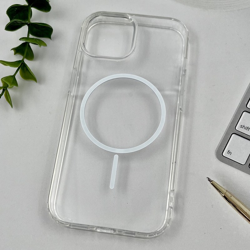 قاب گوشی iPhone 15 آیفون Magnetic Case شفاف مگ سیف Magsafe اورجینال ایربگ دار سفید کد 94736 - Image 2
