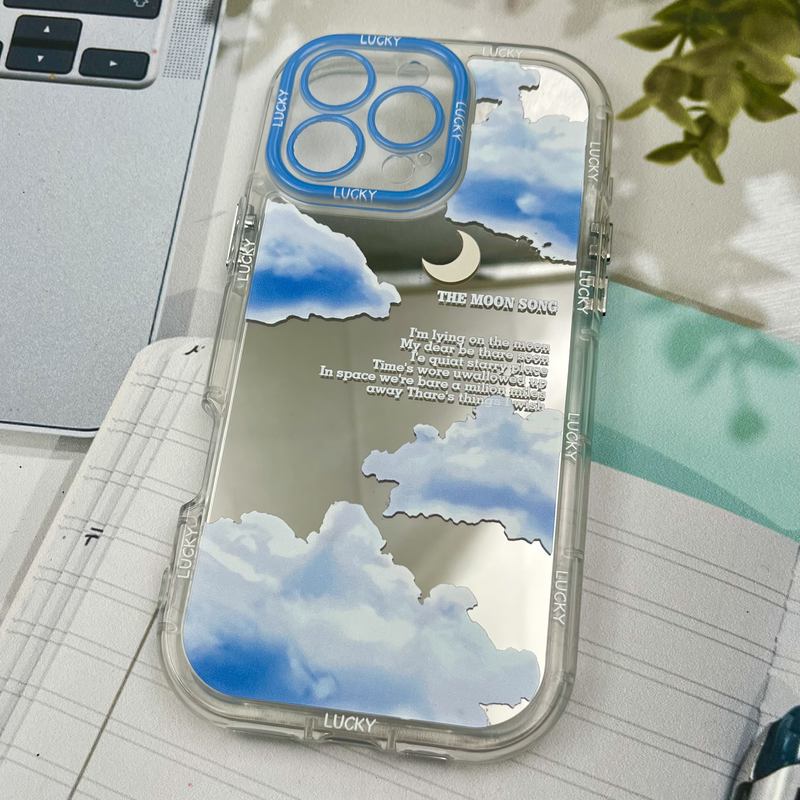 قاب گوشی iPhone 16 Pro Max آیفون Mirror Case ایربگ دار آینه ای طرح ابر آبی لنز رنگی کد 95335 - Image 2