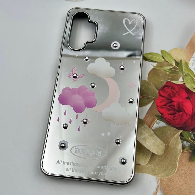 قاب گوشی Galaxy A13 4G / Galaxy A04S سامسونگ Mirror Case آینه ای مروارید برجسته طرح ماه و ابر کد 95482 - Image 2