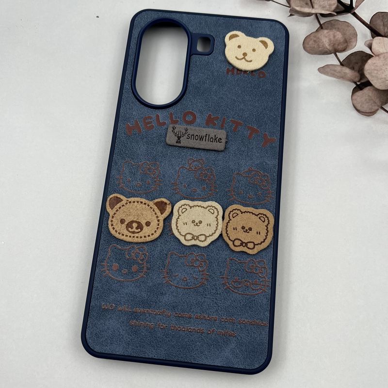 قاب گوشی Poco X7 Pro شیائومی Leather Case دور سیلیکونی عروسکی برجسته طرح هلو کیتی سرمه ای کد 95718 - Image 2