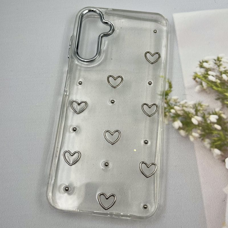 قاب گوشی Galaxy A14 سامسونگ Shine Case لنز Silver شفاف شاین ایربگ دار طرح قلب کد 96630 - Image 2