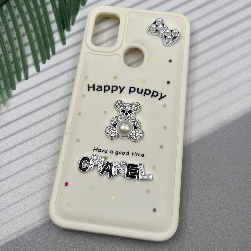 قاب گوشی Galaxy A11 / Galaxy M11 سامسونگ Happy Puppy ایربگ دار طرح تدی مرواریدی برجسته کرم کد 97051 - Image 2