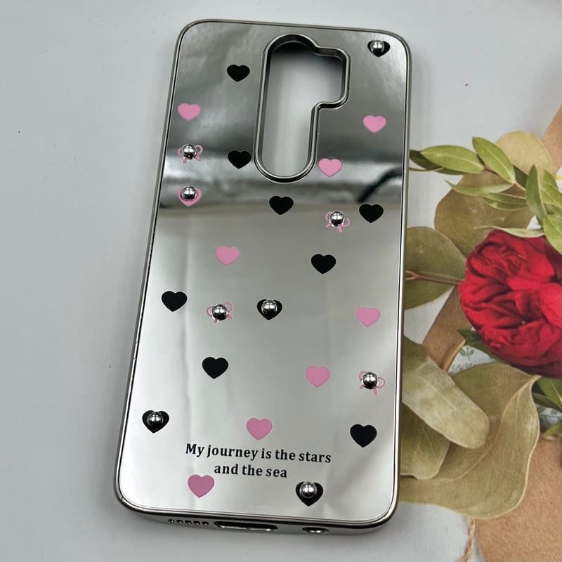 قاب گوشی Redmi Note 8 Pro شیائومی Mirror Case آینه ای مروارید برجسته طرح قلب صورتی مشکی کد 98894 - Image 2