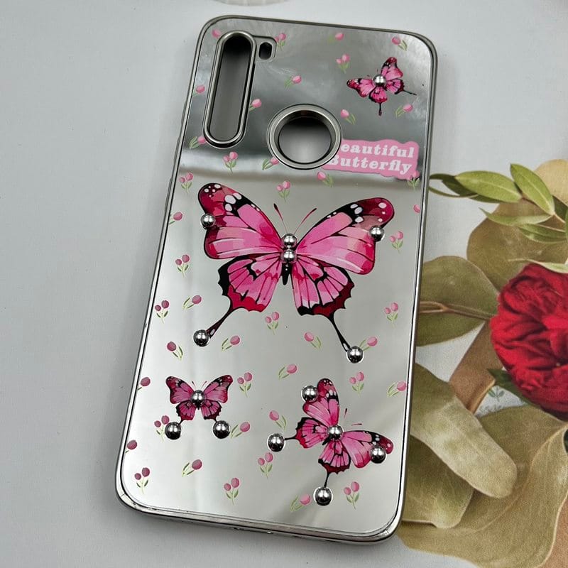 قاب گوشی Redmi Note 8 / Redmi Note 8 2021 شیائومی Mirror Case آینه ای مروارید برجسته طرح پروانه و رز کد 99898 - Image 2