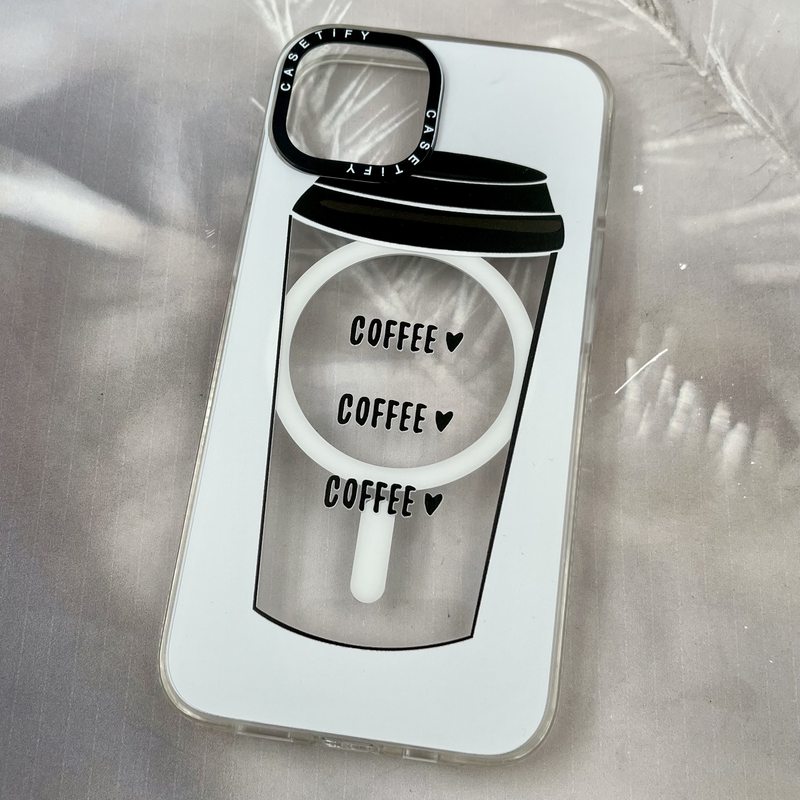 قاب گوشی iPhone 13 / iPhone 14 آیفون شفاف لوکس CASETIFY مگ سیف Magsafe اورجینال طرح COFEE لنز برجسته کد 14197 - Image 2
