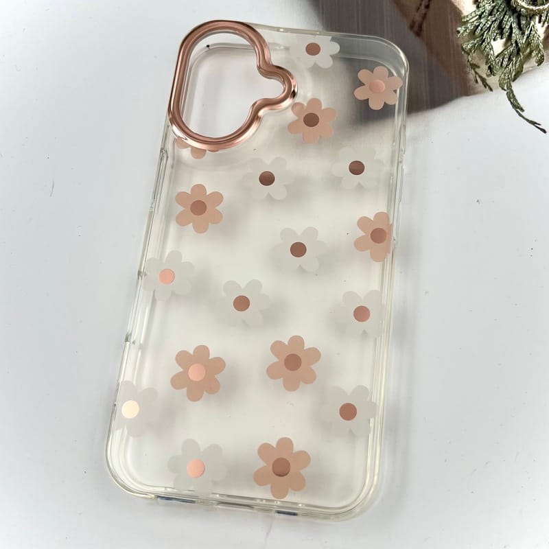 قاب گوشی iPhone 16 آیفون Flower Case شفاف لوکس طرح گل لنز Copper کد 15027 - Image 2