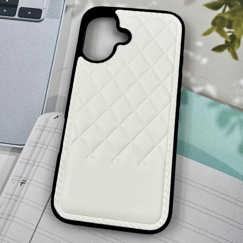 قاب گوشی iPhone 16 آیفون Premium Case چرم پافر لوزی بالشتی لوکس سفید کد 18604 - Image 2