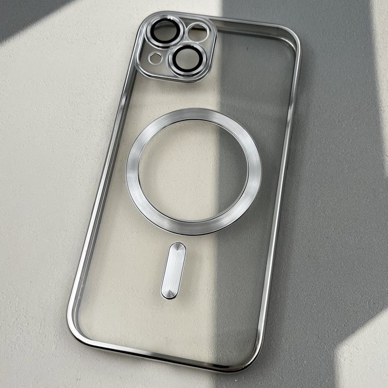 قاب گوشی iPhone 13 آیفون الکترواستاتیک اورجینال مگ سیف محافظ لنز دار گلسی نقره ای کد 19604 - Image 2