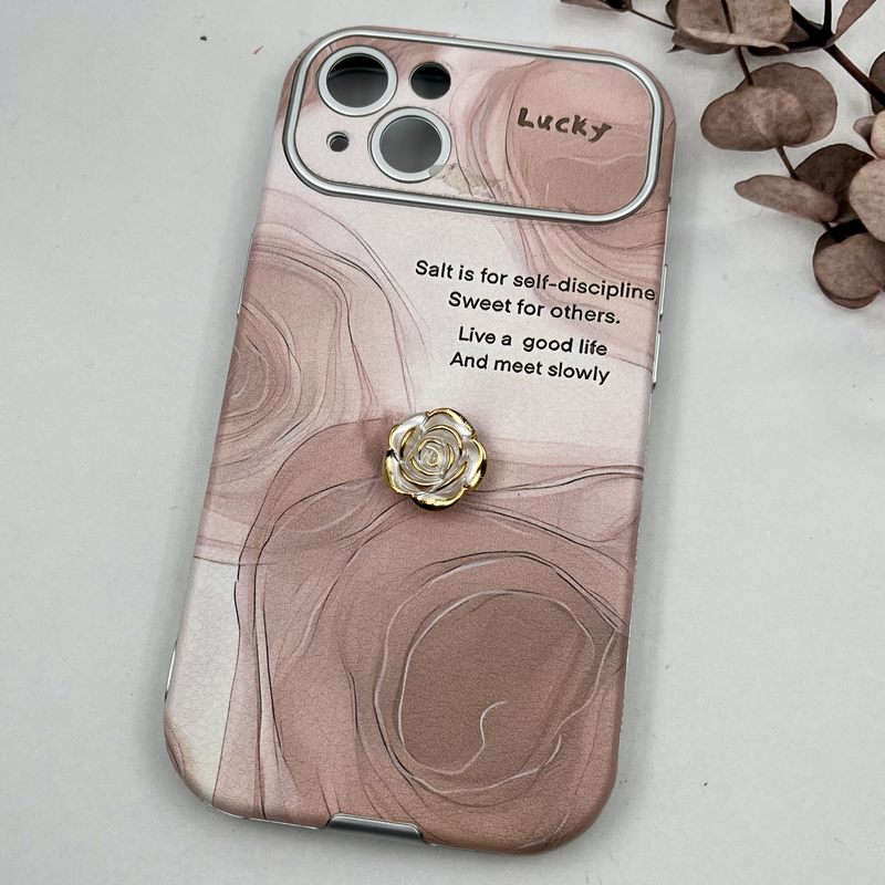 قاب گوشی iPhone 13 آیفون Flower Case طرح رز برجسته Lucky گلبهی محافظ لنز دار برجسته کد 25762 - Image 2
