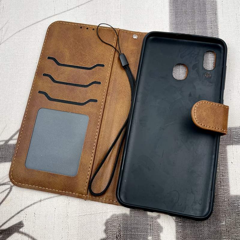 کیف گوشی Galaxy A20 / Galaxy A30 سامسونگ چرم مگنتی جاکارتی بند آویز دار محافط لنز دار عسلی کد 25998 - Image 2
