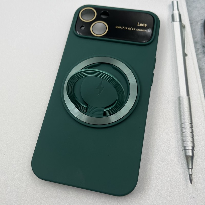 قاب گوشی iPhone 13 آیفون سیلیکونی Camera Lens مگ سیف Magsafe اورجینال استندشو محافظ لنز دار شیشه ای سبز کد 37737 - Image 2