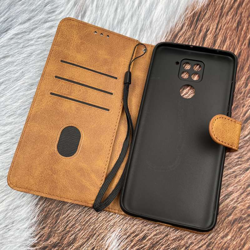 کیف گوشی Redmi Note 9 / Redmi 10X شیائومی چرم مگنتی جاکارتی بند آویز دار محافظ لنز دار عسلی کد 38030 - Image 2