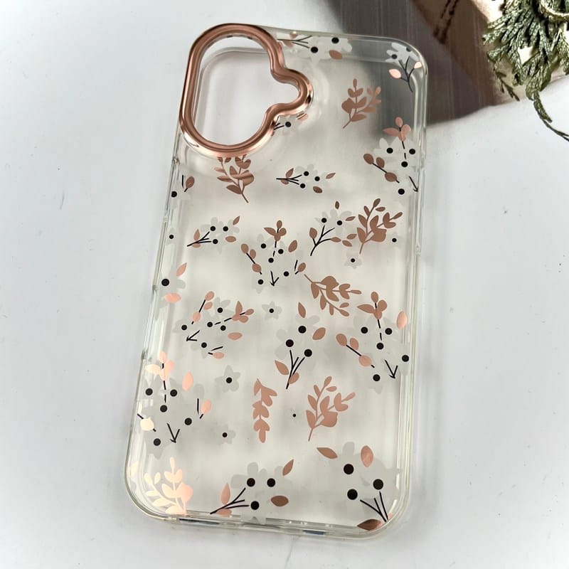 قاب گوشی iPhone 16 آیفون Flower Case شفاف لوکس طرح گل لنز Copper کد 40773 - Image 2