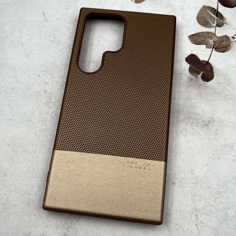 قاب گوشی Galaxy S24 Ultra سامسونگ Leather Case چرمی سوزنی اورجینال Vawi کلاسیک طلایی کد 42864 - Image 2