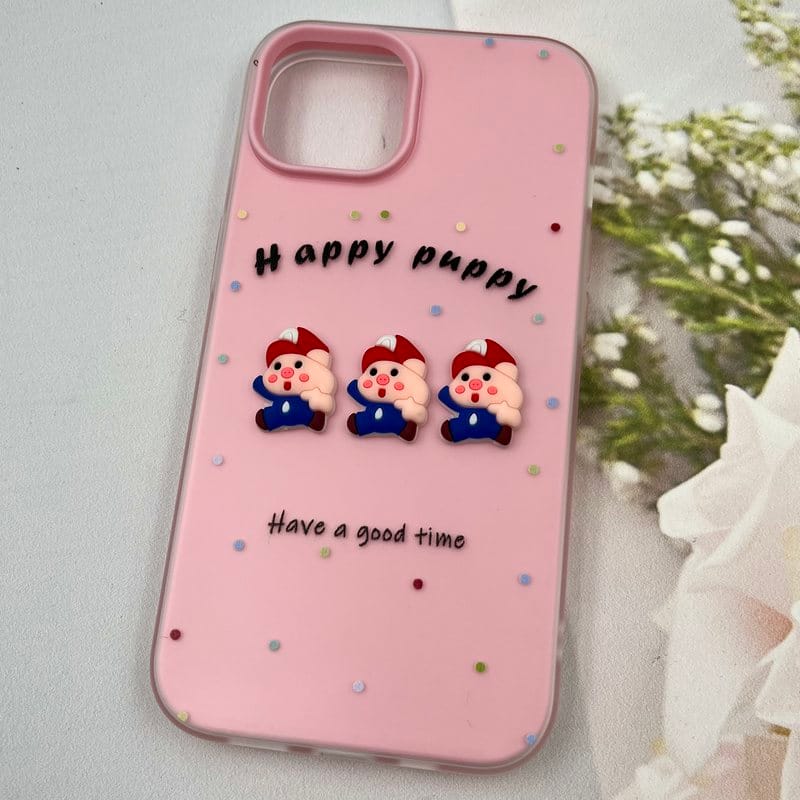 قاب گوشی iPhone 13 / iPhone 14 آیفون Puppy Case پاستلی سیلیکونی دو تکه ضد ضربه عروسکی صورتی کد 43435 - Image 2