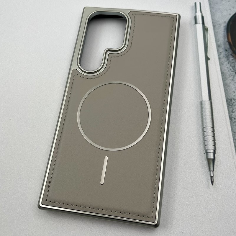 قاب گوشی Galaxy S25 Ultra سامسونگ Protection Case چرم دوخت دار دور کروم مگ سیف Magsafe اورجینال تیتانیوم کد 43537 - Image 2