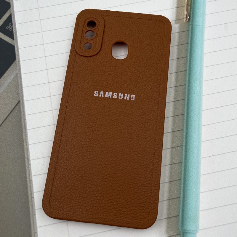 قاب گوشی Galaxy A20 / Galaxy A30 سامسونگ Texture Case سیلیکونی طرح چرم محافظ لنز دار برجسته عسلی کد 45220 - Image 2