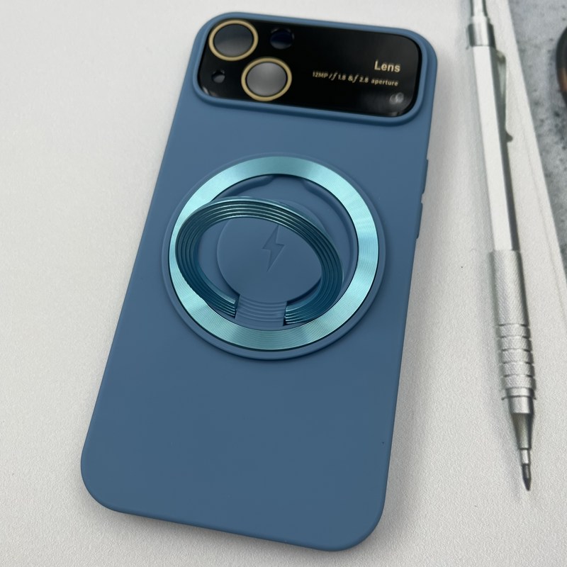 قاب گوشی iPhone 13 آیفون سیلیکونی Camera Lens مگ سیف Magsafe اورجینال استندشو محافظ لنز دار شیشه ای آبی روشن کد 46860 - Image 2