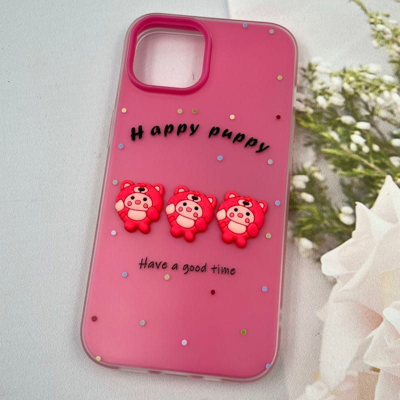 قاب گوشی iPhone 13 / iPhone 14 آیفون Puppy Case پاستلی سیلیکونی دو تکه ضد ضربه عروسکی سرخابی کد 47102 - Image 2