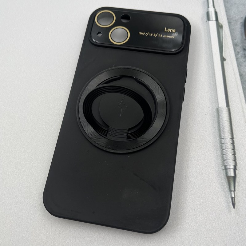 قاب گوشی iPhone 13 آیفون سیلیکونی Camera Lens مگ سیف Magsafe اورجینال استندشو محافظ لنز دار شیشه ای مشکی کد 47285 - Image 2