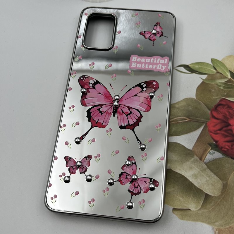 قاب گوشی Galaxy A51 سامسونگ Mirror Case آینه ای مروارید برجسته طرح پروانه و رز کد 48322 - Image 2