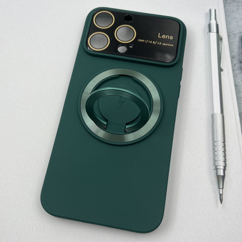 قاب گوشی iPhone 15 Pro Max آیفون سیلیکونی Camera Lens مگ سیف Magsafe اورجینال استندشو محافظ لنز دار شیشه ای سبز کد 53316 - Image 2