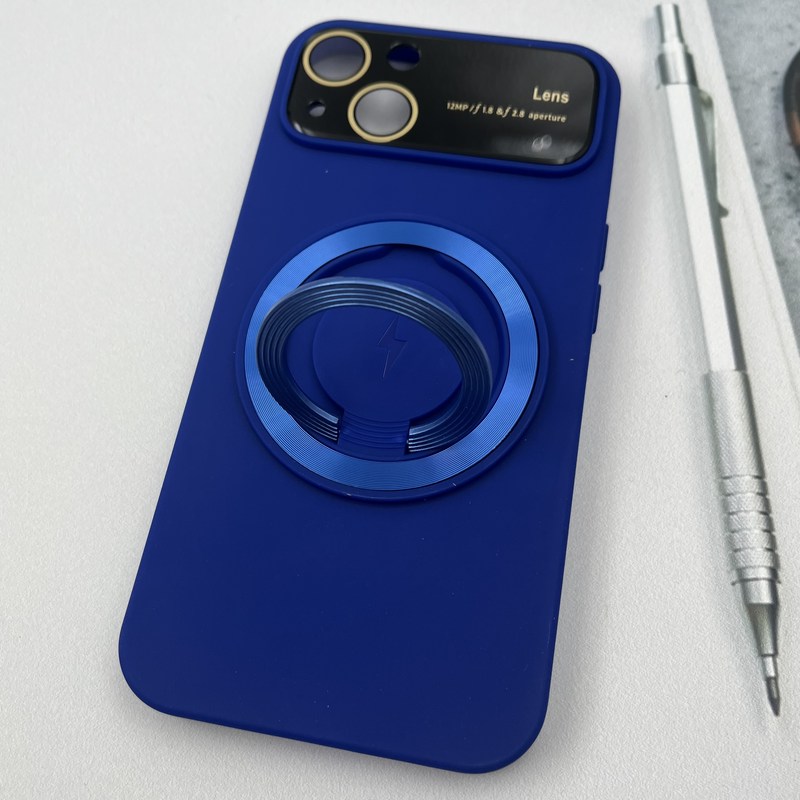 قاب گوشی iPhone 13 آیفون سیلیکونی Camera Lens مگ سیف Magsafe اورجینال استندشو محافظ لنز دار شیشه ای آبی کاربنی کد 58902 - Image 2