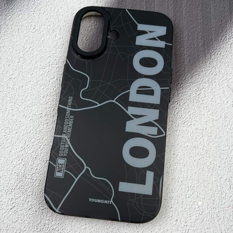 قاب گوشی iPhone 16 آیفون Gray Case مات طرح LONDON لنز برجسته YOUNG KIT کد 61519 - Image 2