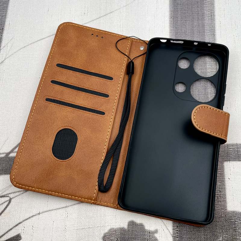 کیف گوشی Redmi Note 14S / Redmi Note 13 Pro 4G / Poco M6 Pro 4G شیائومی چرم مگنتی جاکارتی بند آویز دار محافظ لنز دار عسلی کد 63813 - Image 2