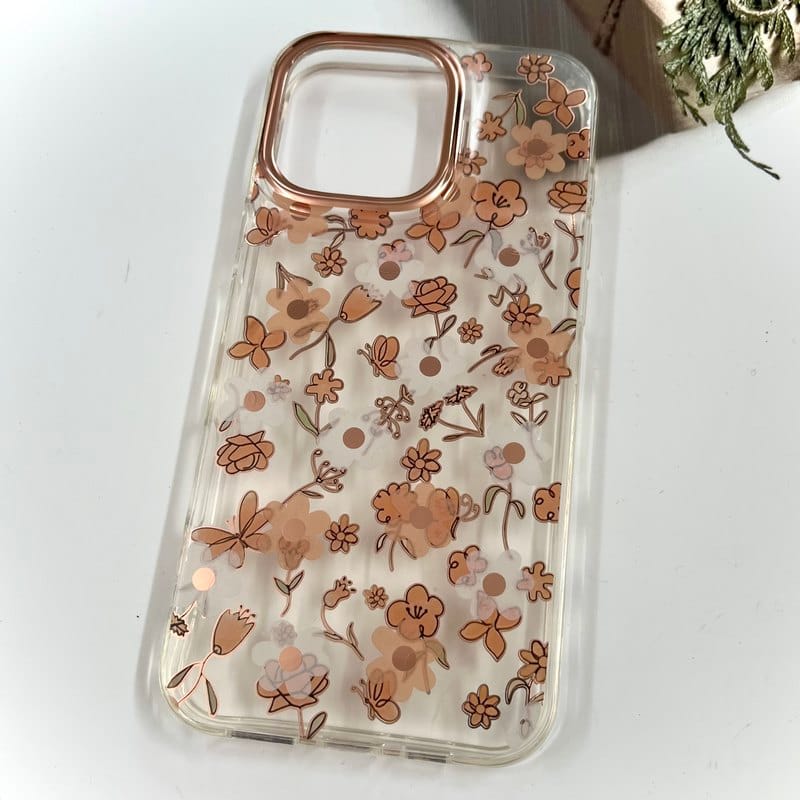 قاب گوشی iPhone 16 Pro Max آیفون Flower Case شفاف لوکس طرح گل لنز Copper کد 64922 - Image 2