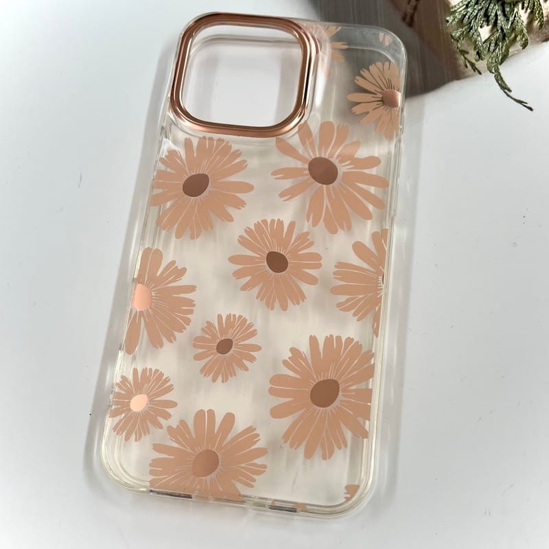 قاب گوشی iPhone 16 Pro Max آیفون Flower Case شفاف لوکس طرح گل لنز Copper کد 65872 - Image 2