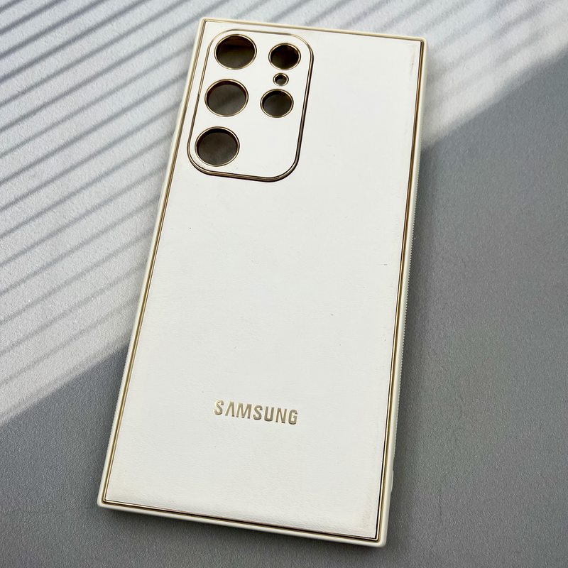 قاب گوشی Galaxy S24 Ultra سامسونگ سیلیکونی چرم ORYXUS اورجینال دور طلایی لاکچری محافظ لنز دار سفید کد 66963 - Image 2