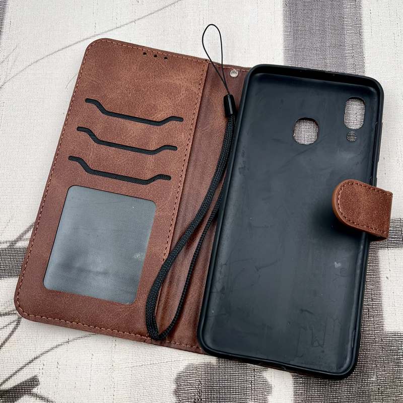 کیف گوشی Galaxy A20 / Galaxy A30 سامسونگ چرم مگنتی جاکارتی بند آویز دار محافط لنز دار قهوه ای کد 67102 - Image 2