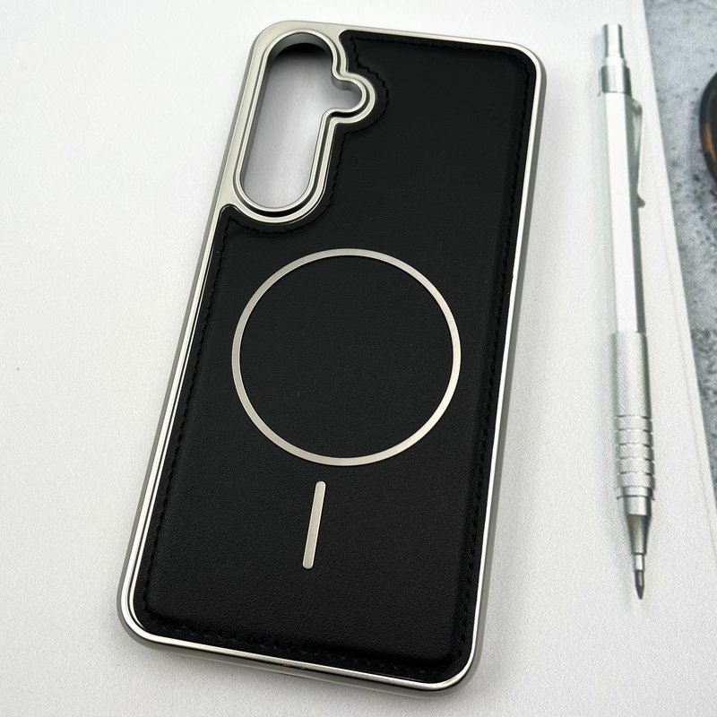 قاب گوشی Galaxy S24 FE سامسونگ Protection Case چرم دوخت دار دور کروم مگ سیف Magsafe اورجینال مشکی کد 72860 - Image 2
