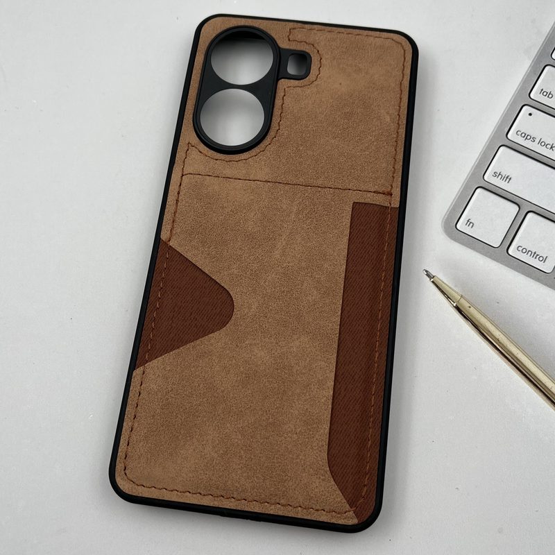 قاب گوشی Poco X7 Pro شیائومی Wallet Case چرم و کتان دوخت دار جاکارتی محافظ لنز دار عسلی کد 76834 - Image 2