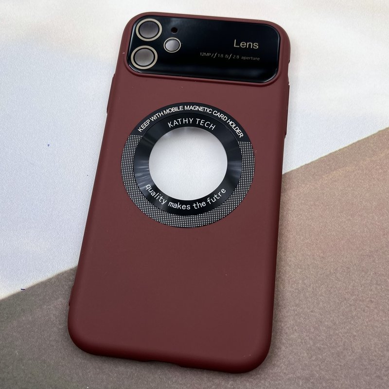 قاب گوشی iPhone 11 آیفون Camera Lens مگ سیف Magsafe شفاف اورجینال محافظ لنز دار شیشه ای زرشکی کد 77548 - Image 2