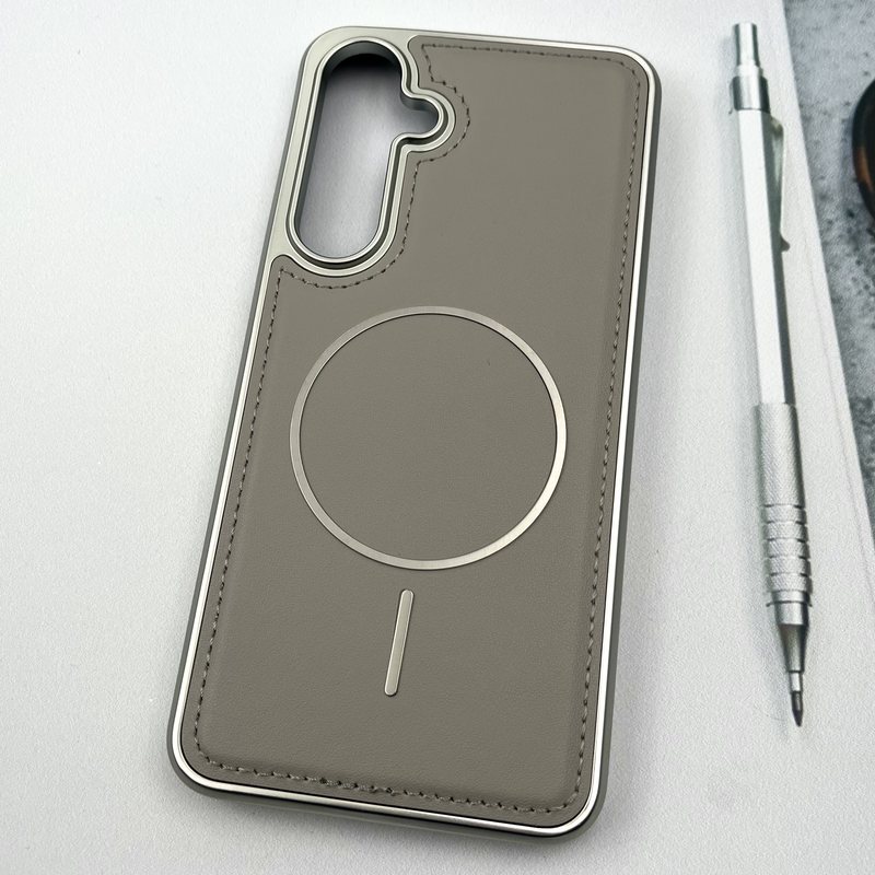 قاب گوشی Galaxy S24 FE سامسونگ Protection Case چرم دوخت دار دور کروم مگ سیف Magsafe اورجینال تیتانیوم کد 78131 - Image 2