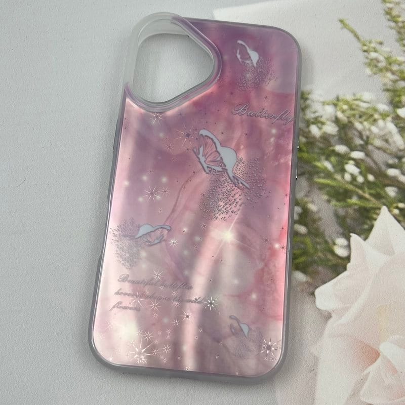 قاب گوشی iPhone 16 آیفون Lux Case لوکس طرح موج سه بعدی 3D پروانه صورتی کد 80500 - Image 2