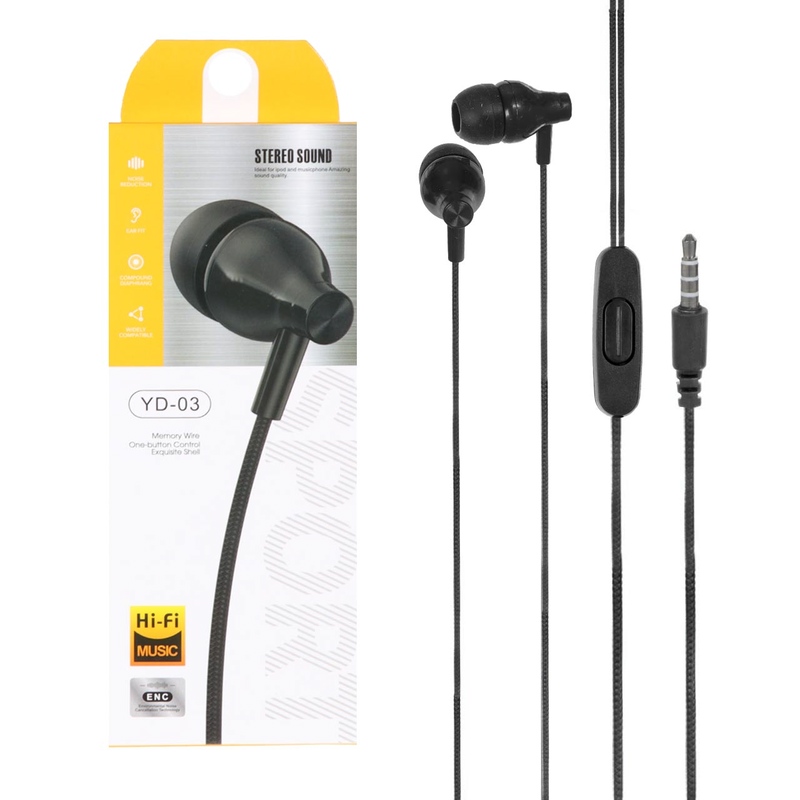 هندزفری با سیم Stereo Earphone اورجینال AUX مدل YD-03 مشکی کد 81602