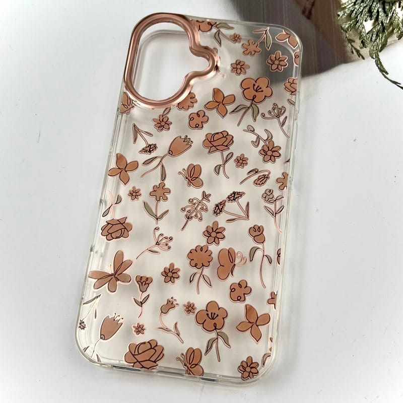 قاب گوشی iPhone 16 آیفون Flower Case شفاف لوکس طرح گل لنز Copper کد 81980 - Image 2