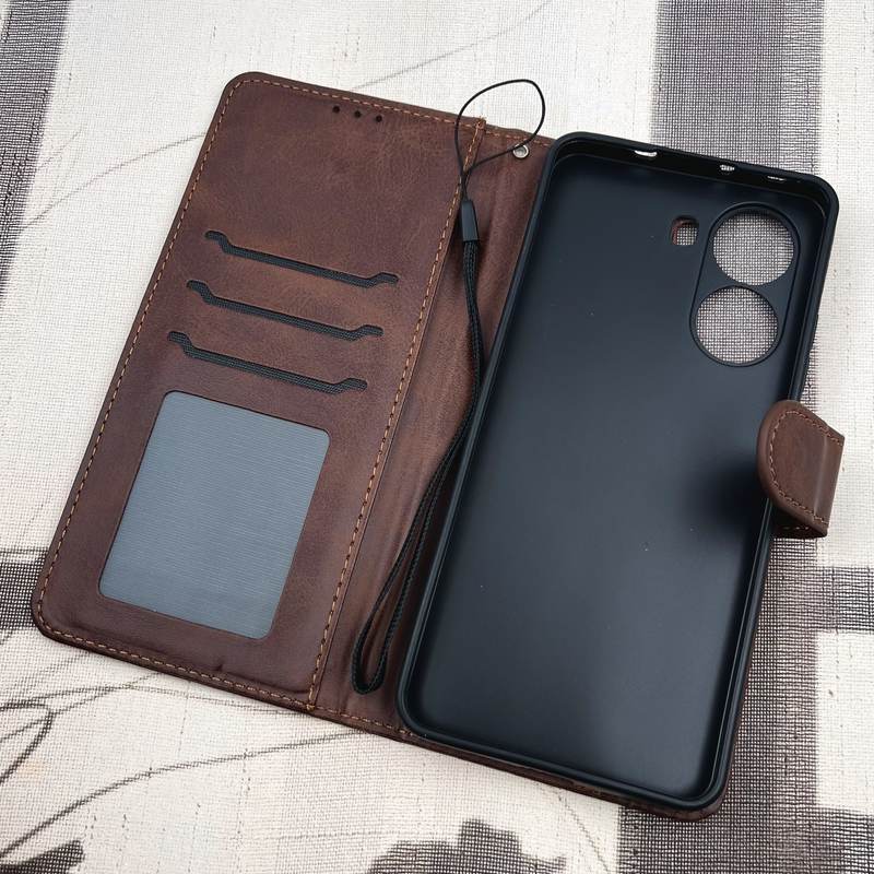 کیف گوشی Poco X7 Pro شیائومی چرم مگنتی جاکارتی بند آویز دار محافظ لنز دار قهوه ای کد 82334 - Image 2