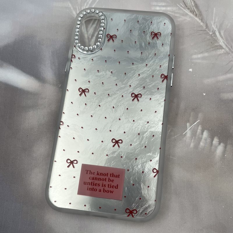 قاب گوشی iPhone X / iPhone XS آیفون Brush Case اطلسی طرح فانتزی پاپیون لنز الماسی برجسته نقره ای کد 84160 - Image 2