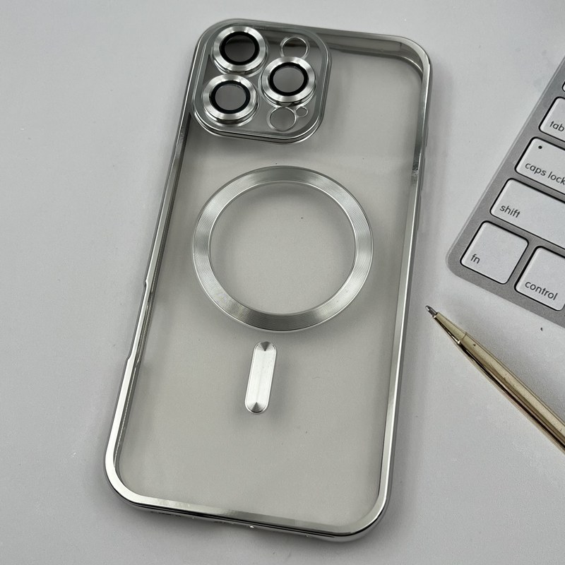 قاب گوشی iPhone 16 Pro Max آیفون الکترواستاتیک اورجینال مگ سیف محافظ لنز دار گلسی نقره ای کد 84519 - Image 2