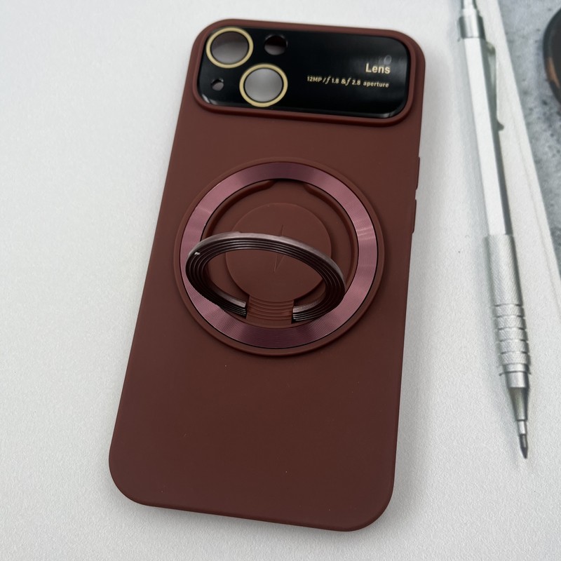قاب گوشی iPhone 13 آیفون سیلیکونی Camera Lens مگ سیف Magsafe اورجینال استندشو محافظ لنز دار شیشه ای زرشکی کد 85509 - Image 2