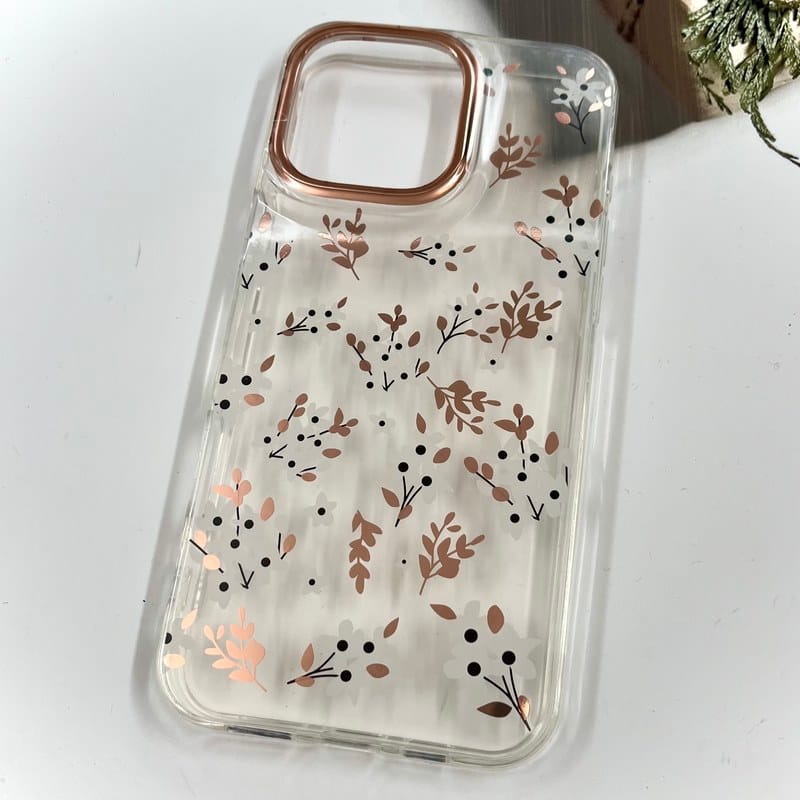 قاب گوشی iPhone 16 Pro Max آیفون Flower Case شفاف لوکس طرح گل لنز Copper کد 90652 - Image 2