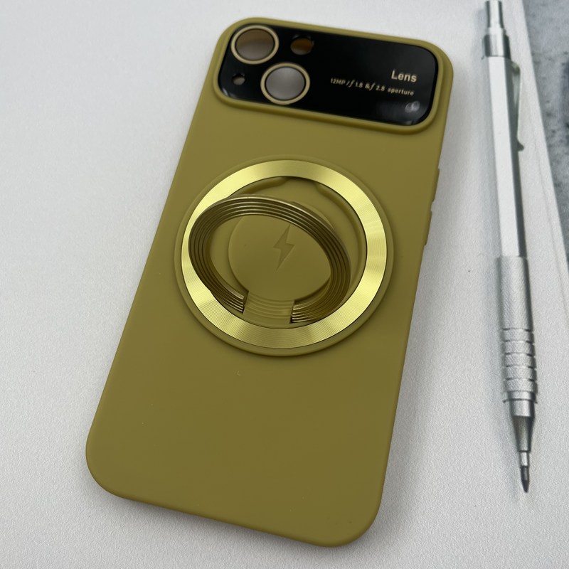 قاب گوشی iPhone 13 آیفون سیلیکونی Camera Lens مگ سیف Magsafe اورجینال استندشو محافظ لنز دار شیشه ای زیتونی کد 92871 - Image 2