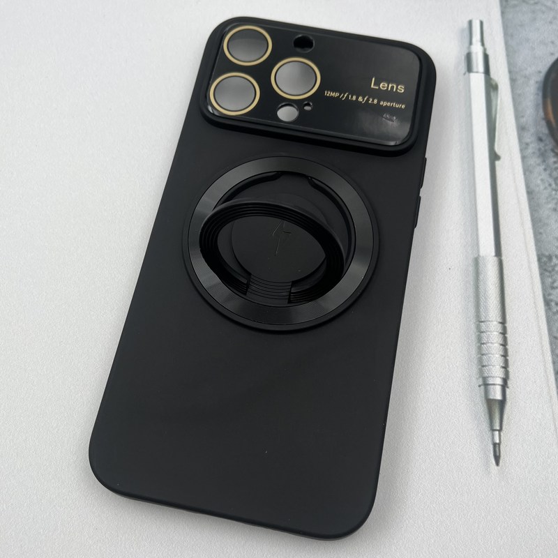 قاب گوشی iPhone 15 Pro Max آیفون سیلیکونی Camera Lens مگ سیف Magsafe اورجینال استندشو محافظ لنز دار شیشه ای مشکی کد 93281 - Image 2