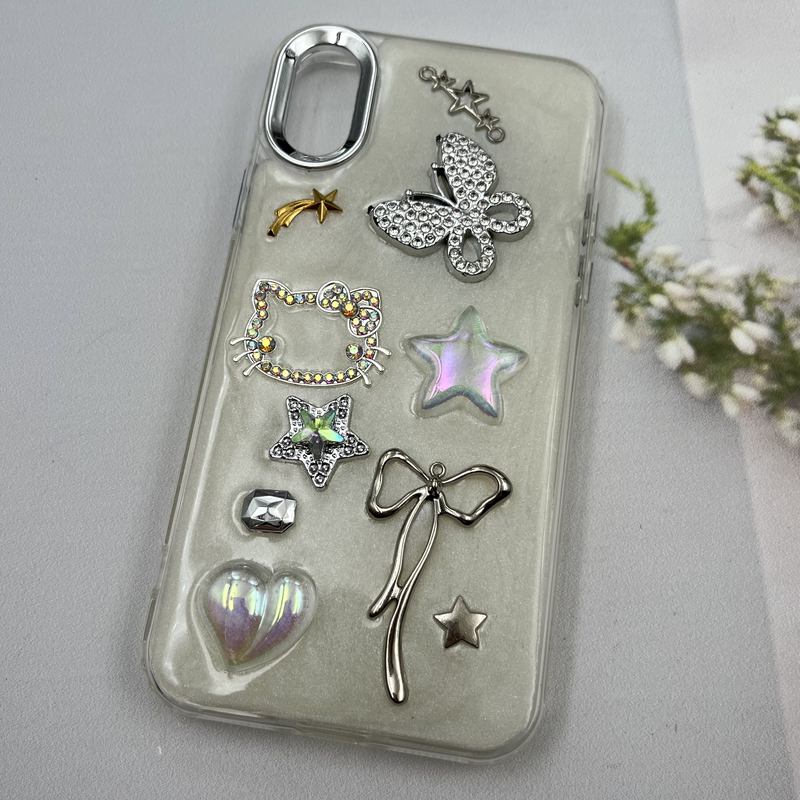 قاب گوشی iPhone X / iPhone XS آیفون رزینی برجسته اورجینال سوپر لوکس فانتزی نقره ای لنز Silver طرح کیتی پروانه کد 94016 - Image 2